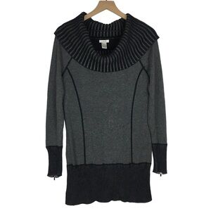 CACHE Sweater Tunic Cowl Off Shoulder Long Sleeve Ribbed Zipper Cuffs Size Large